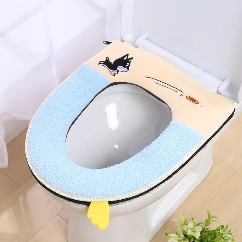 Washable Toilet Seat Cover with Zipper – Plush Waterproof Universal Model for Bathroom 37x44cm