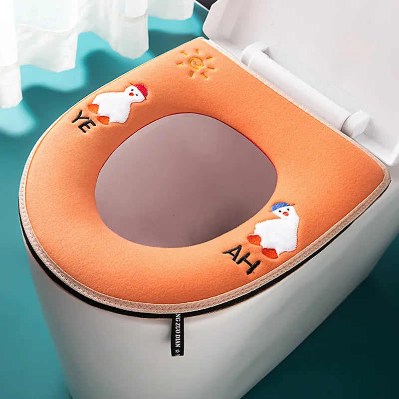 Washable Toilet Seat Cover with Zipper – Plush Waterproof Universal Model for Bathroom 37x44cm