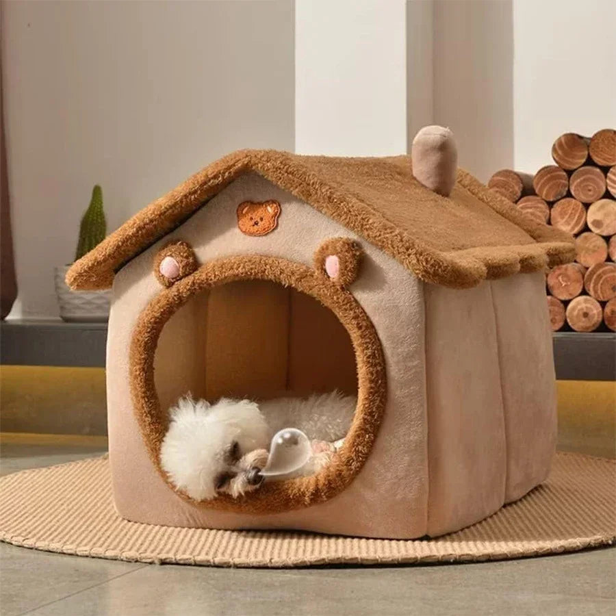 "Fordable Pet Bed for Small & Medium Cats - Removable, Washable Puppy Cave Sofa House - Cozy Cat House for Comfort & Durability"