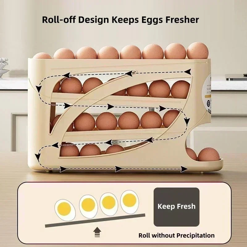 Egg Storage Organizer for Fridge | 4-Tier Auto Rolling Egg Dispenser