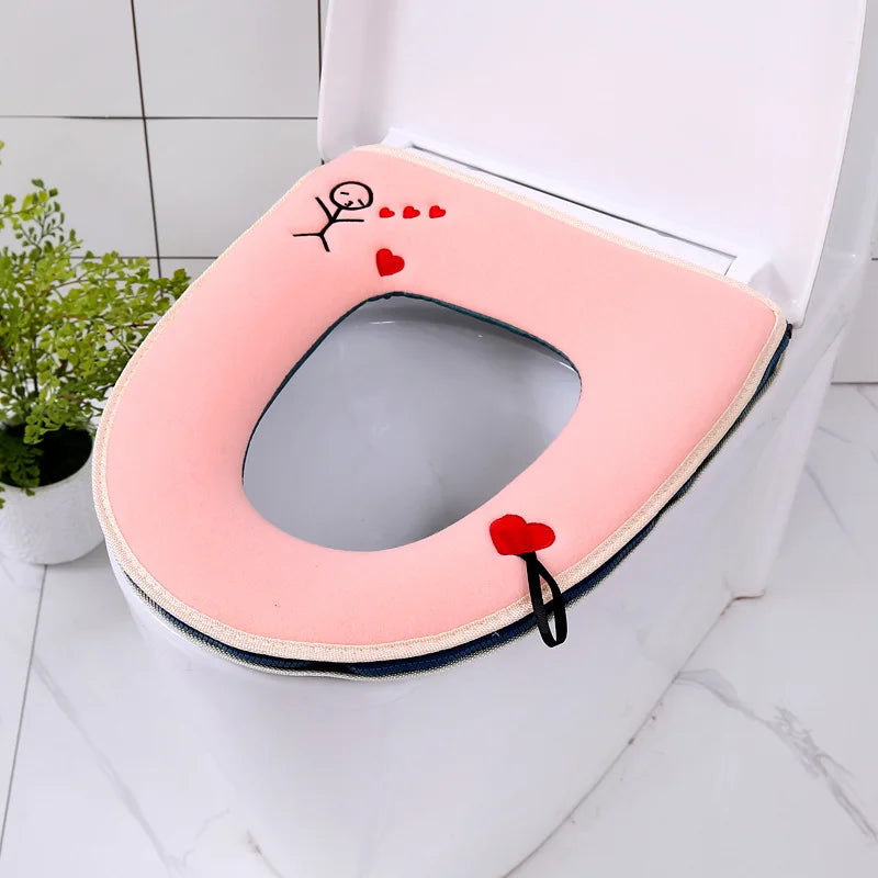 Washable Toilet Seat Cover with Zipper – Plush Waterproof Universal Model for Bathroom 37x44cm