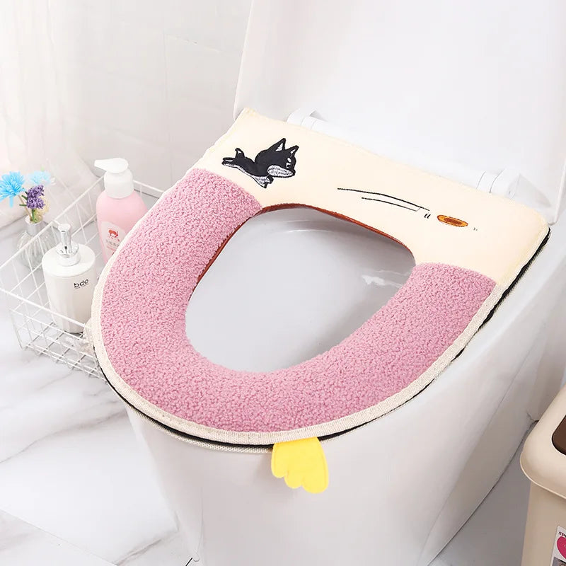 Washable Toilet Seat Cover with Zipper – Plush Waterproof Universal Model for Bathroom 37x44cm