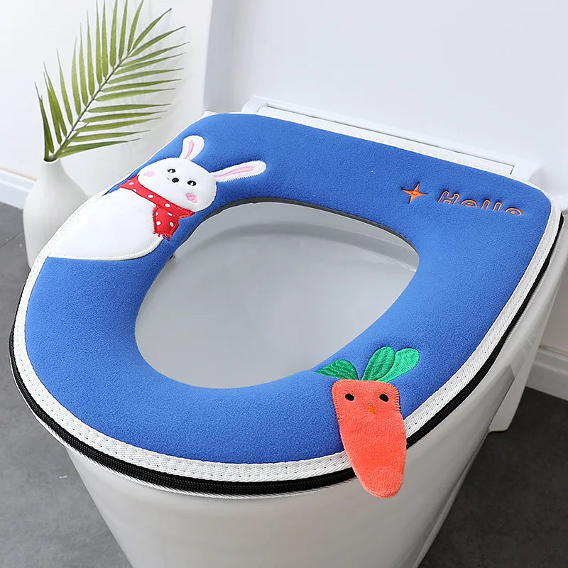 Washable Toilet Seat Cover with Zipper – Plush Waterproof Universal Model for Bathroom 37x44cm