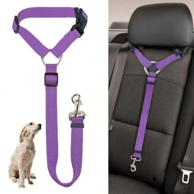 "Two-in-One Pet Car Seat Belt - Adjustable Nylon Lead Leash & Backseat Safety Belt for Dogs - Harness Collar Pet Accessories"