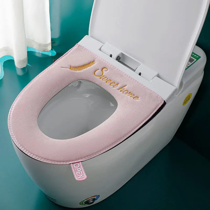 Washable Toilet Seat Cover with Zipper – Plush Waterproof Universal Model for Bathroom 37x44cm