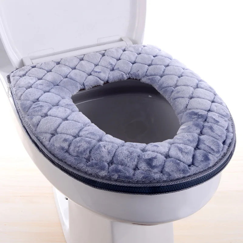 Washable Toilet Seat Cover with Zipper – Plush Waterproof Universal Model for Bathroom 37x44cm