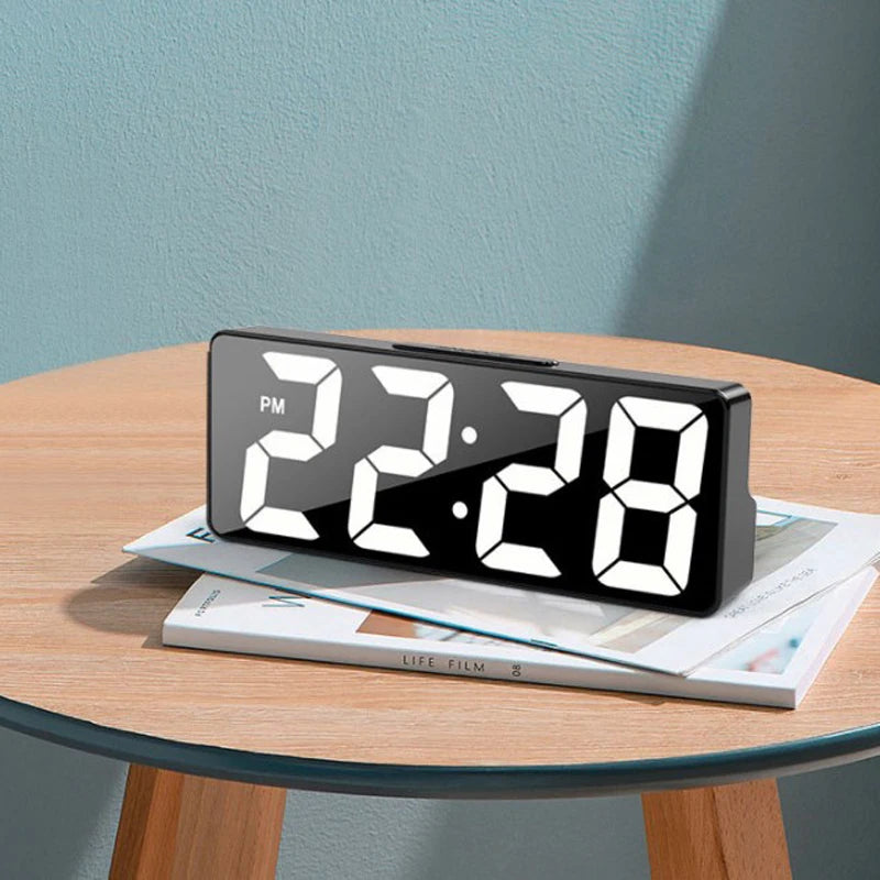 Electronic Desktop Clock with Temperature – 12/24 Hour Display and Adjustable Brightness