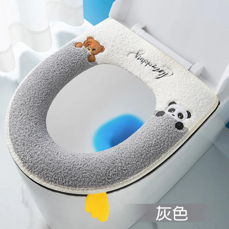 Washable Toilet Seat Cover with Zipper – Plush Waterproof Universal Model for Bathroom 37x44cm