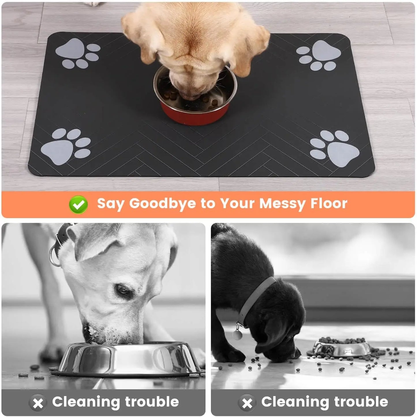 "Pet Feeding Mat - Absorbent Placemat for Dog Food & Water Bowl, Waterproof Rubber Backing, Quick Dry Water Mat for Pets"