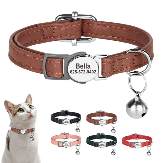 "Custom Cat Collar - PU Leather Breakaway Safety Collar for Cats & Kittens | Free Engraved ID Tag, Anti-Lost Pet Necklace for Cats & Puppies"