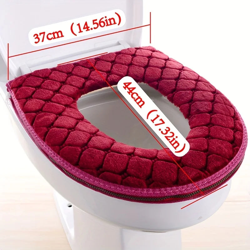 Washable Toilet Seat Cover with Zipper – Plush Waterproof Universal Model for Bathroom 37x44cm