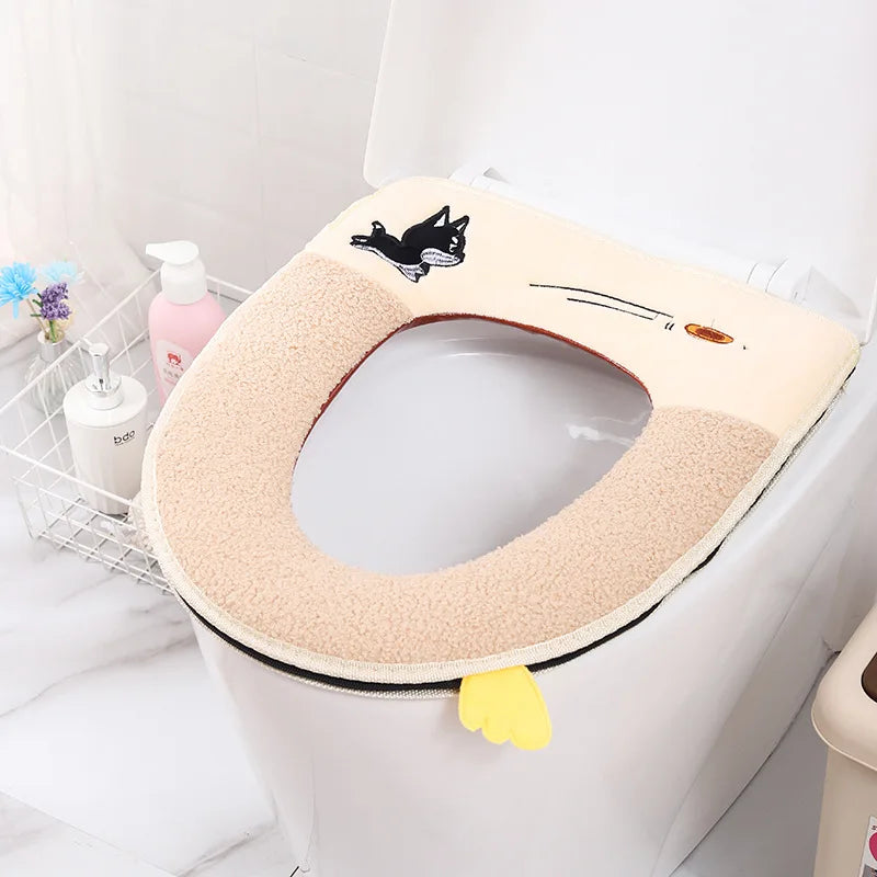 Washable Toilet Seat Cover with Zipper – Plush Waterproof Universal Model for Bathroom 37x44cm