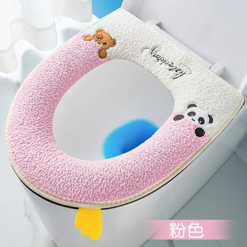 Washable Toilet Seat Cover with Zipper – Plush Waterproof Universal Model for Bathroom 37x44cm