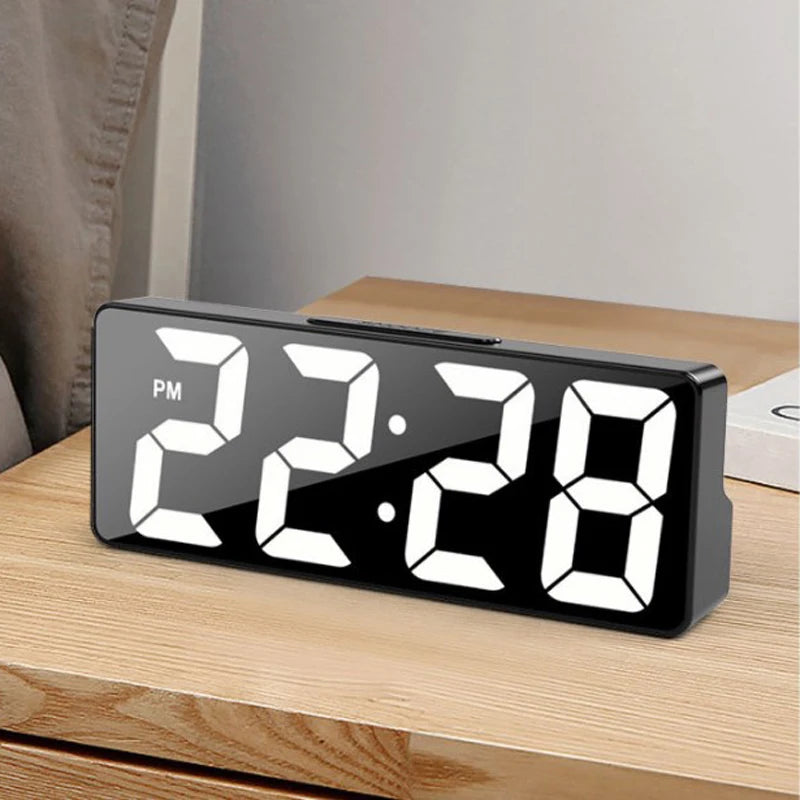 Electronic Desktop Clock with Temperature – 12/24 Hour Display and Adjustable Brightness