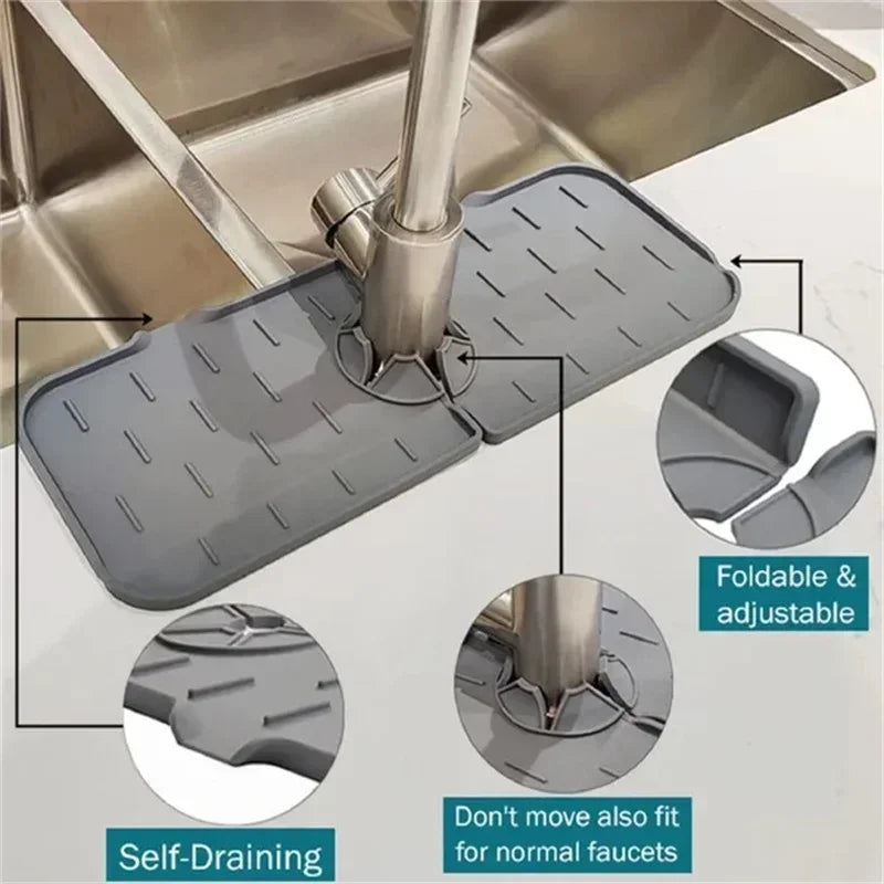 Kitchen & Bathroom Drain Mat – Silicone Sink Splash Guard & Shelf