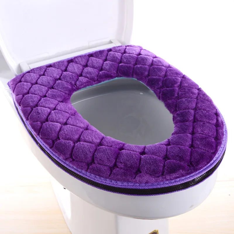 Washable Toilet Seat Cover with Zipper – Plush Waterproof Universal Model for Bathroom 37x44cm