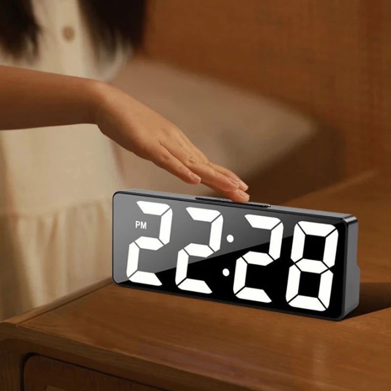 Electronic Desktop Clock with Temperature – 12/24 Hour Display and Adjustable Brightness