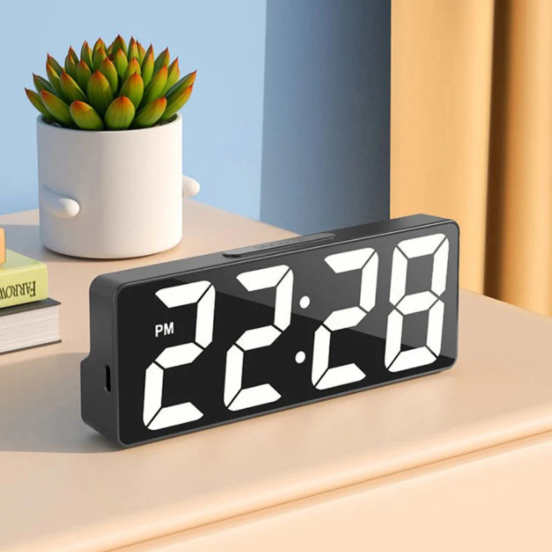 Electronic Desktop Clock with Temperature – 12/24 Hour Display and Adjustable Brightness