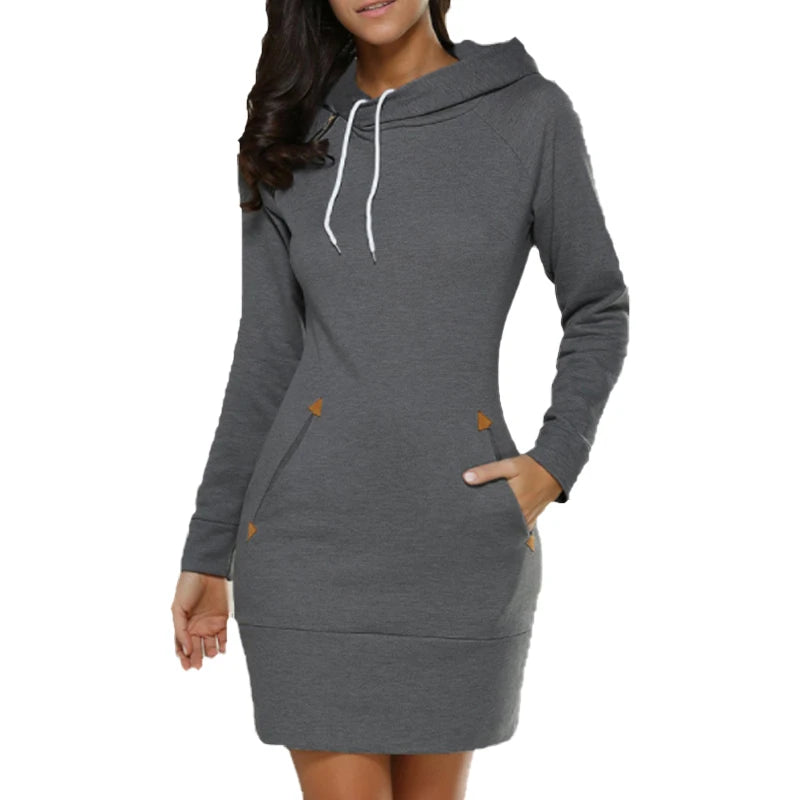 Women's Hooded Sweatshirt Dress with Pockets | Long Sleeve Mini Dress for Fall & Winter